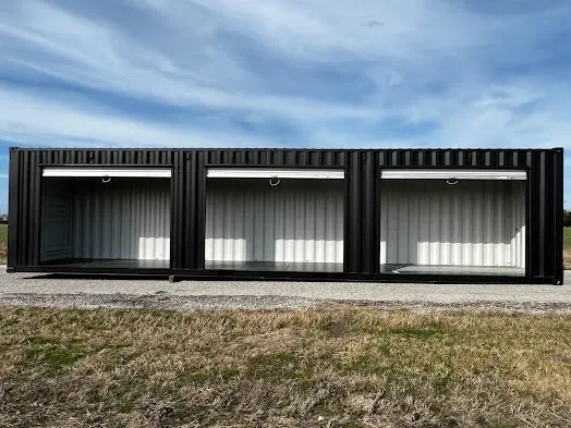 Black 40-foot Shipping Container with Three Roll-Up Doors